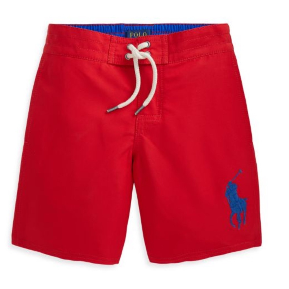 Ralph Lauren Polo Boys Red with Blue Logo Swim Trunks